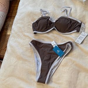 Cupshe taupe Bikini with White Accents